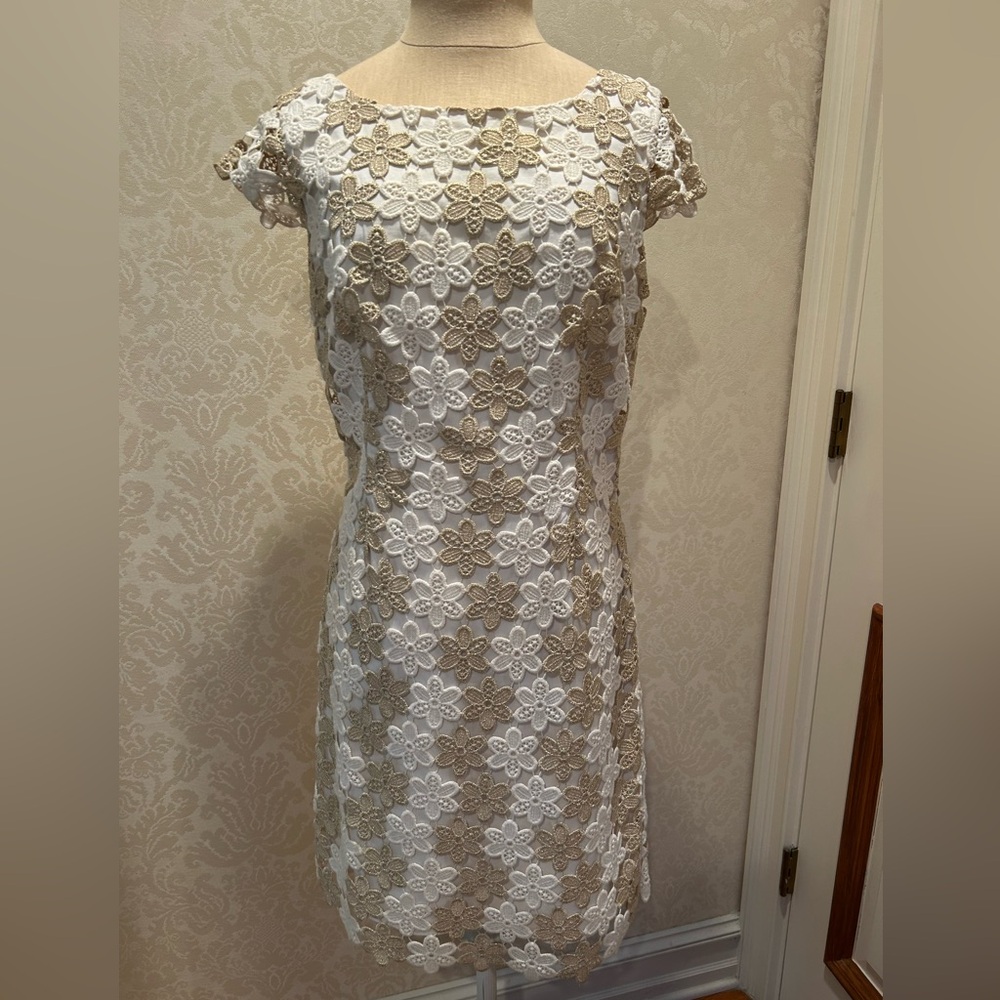 Lilly Pulitzer Floral Lace Dress in White and Beige
